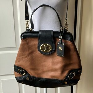 Emma Fox Crossbody Satchel Purse Pebble Leather Brown/Black